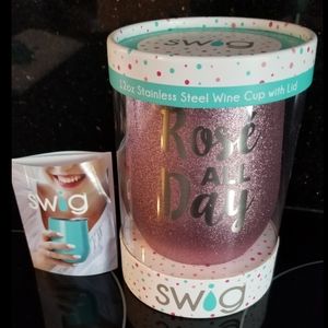 NEW! 12oz Pink Glitter Rosé All Day Wine Cup w/Lid